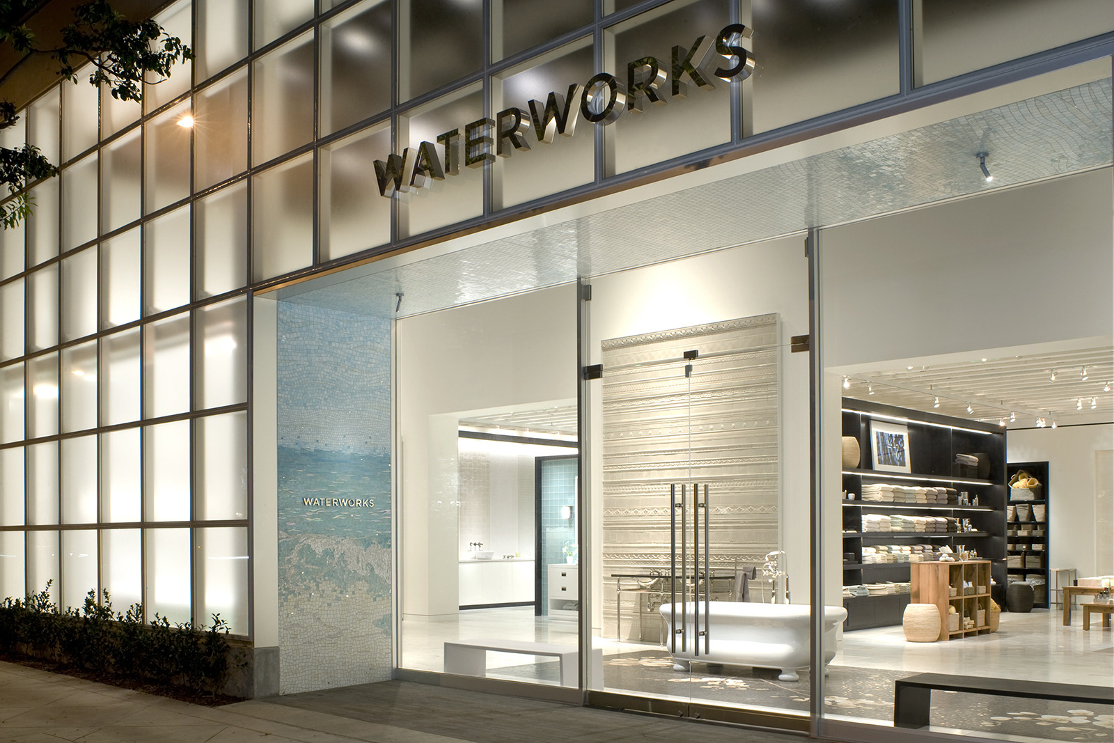 Waterworks showroom in Los Angeles at night