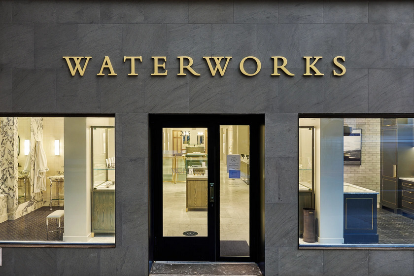 Waterworks storefront in New York at dusk